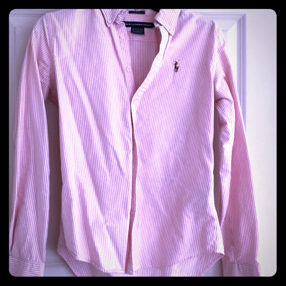Ralph Lauren sport pink and white striped button